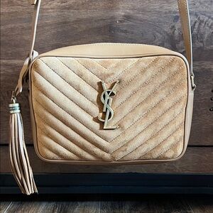 Yves Saint Laurent Lou Quilted Suede and Smooth Leather Camera Bag